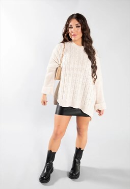 justyouroutfit Cable Knit Chunky Oversized Jumper in Cream 