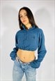 VINTAGE SIZE L NORTH FACE REWORK CROP SWEATSHIRT IN BLUE