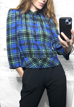 Blue Checkered Buttoned Preppy Blouse 