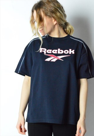 VINTAGE 90S REEBOK SPORTS NAVY BLUE T-SHIRT