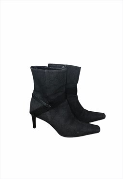 Womens Gucci boots heels grey black GG monogram print