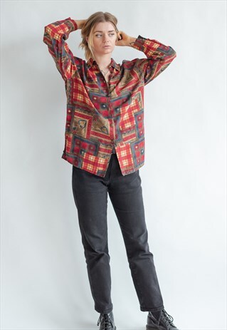 VINTAGE 70S BOHO PATTERNED SHIRT IN LONG SLEEVE