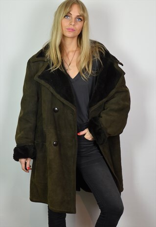 VINTAGE 70S OVERSIZED DARK BROWN SHEEPSKIN SHEARLING COAT