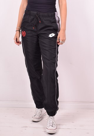 LOTTO WOMENS VINTAGE TRACKSUIT TROUSERS W30 L31 BLACK 90S