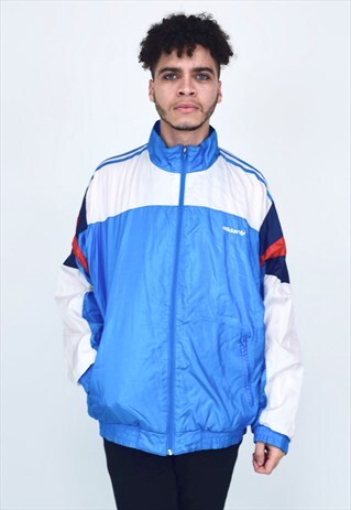VINTAGE 90'S ADIDAS BLUE, WHITE, RED AND NAVY SHELL JACKET