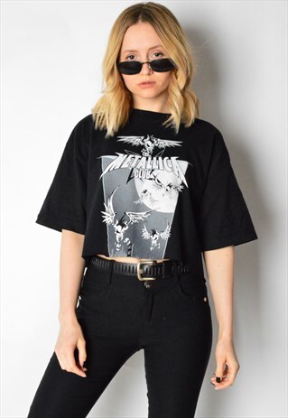 REWORKED BLACK METALLICA BAND CROPPED T-SHIRT