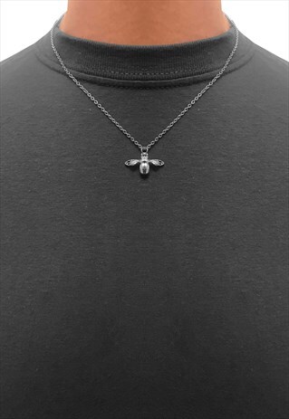 18" MANCHESTER BEE INSECT PENDANT NECKLACE CHAIN - SILVER