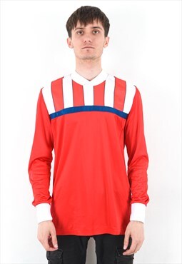 S Men Vintage Football Soccer Jersey Shirt Long Sleeved Red