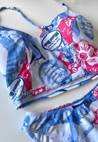 Y2K PIN UP MIAMI BEACH PRINT CAMI TOP BIKINI