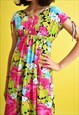 CUTE VINTAGE 80'S RETRO FLORAL PATTERN SMOCK MIDI DRESS