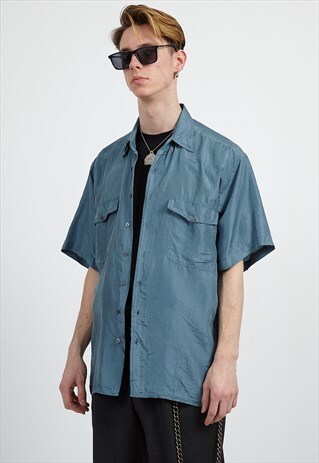 VINTAGE BLUE SHORT SLEEVE SILK SHIRT