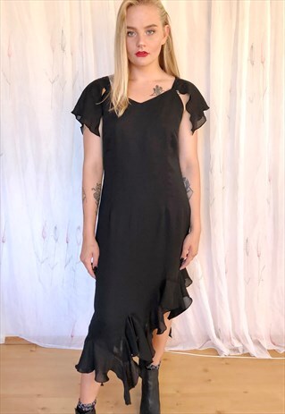 BLACK FRILL EVENING VINTAGE DRESS