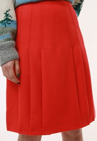 RED WOOLMARK WOOL HIGH WAISTED WOOL MINI LENGTH SKIRT 2676