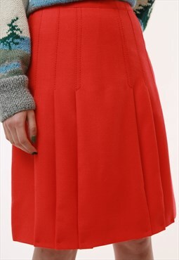 Red Woolmark Wool High Waisted Wool Mini Length Skirt 2676