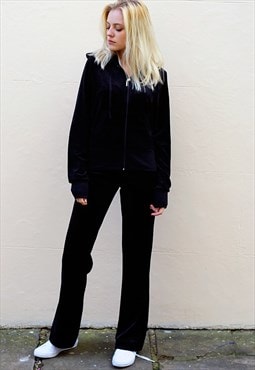 Long sleeves cotton blend Velour Tracksuits in Black color 