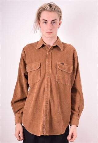 LEE MENS VINTAGE CORDUROY SHIRT SMALL BROWN 90S