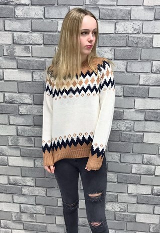 BROWN & WHITE FAIRISLE JUMPER