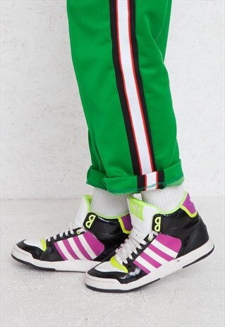 VINTAGE BLACK PURPLE WHITE ADIDAS HI-TOPS TRAINERS