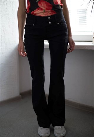 VINTAGE 90'S BLACK STRETCHY LOW WAISTED FLARE TROUSERS
