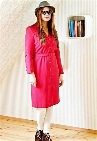 RED VINTAGE TRENCH RAIN COAT LONG JACKET