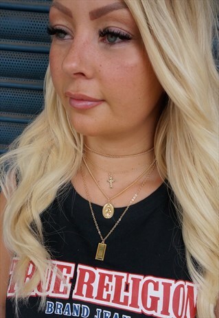 HALE MARY AND CROSS CHARM TRIPLE LAYERED NECKLACE