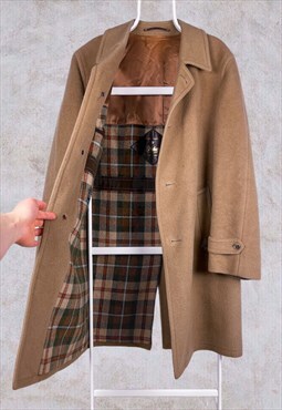Vintage Bondress Wool Trench Coat Check Lined Overcoat 52