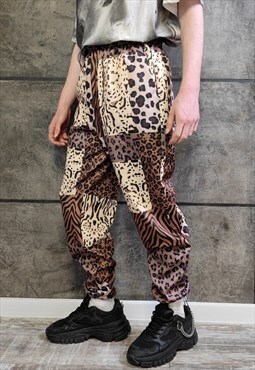 Leopard joggers handmade animal print pants rave overalls 