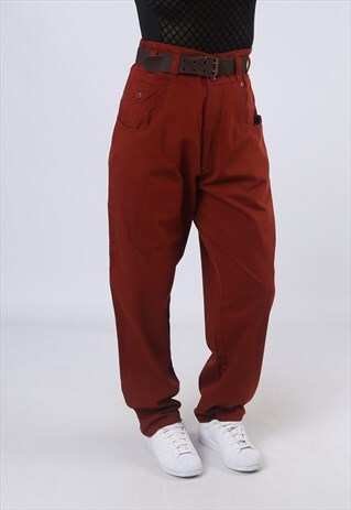 HIGH WAISTED TROUSERS PLAIN WIDE TAPERED UK 14 (K3I)