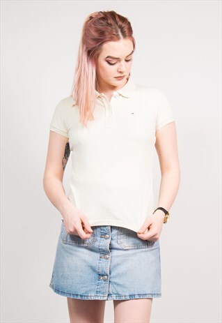 VINTAGE 90'S PALE YELLOW TOMMY HILFIGER POLO T-SHIRT