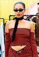 Red & Black Striped Tube Top