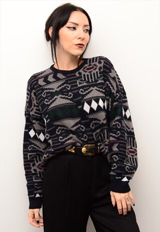 VINTAGE 90'S GRUNGE ABSTRACT PATTERNED OVERSIZED JUMPER