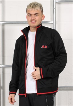 Vintage Armani Track Jacket Black Sports Tracksuit Top Large