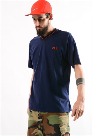 VINTAGE FILA V-NECK TEE SHIRT.