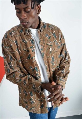 CORDUROY SHIRT IN BROWN WITH ABSTRACT PATTERN