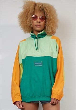 VINTAGE 80'S BLOCK COLOUR FELT PULLOVER PARKA JACKET