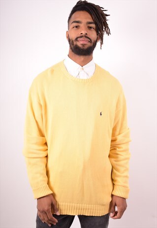 POLO RALPH LAUREN MENS VINTAGE JUMPER SWEATER XL YELLOW 90S