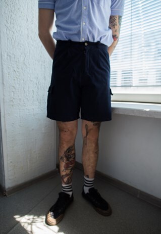 VINTAGE 80'S NAVY COTTON CAMEL SHORTS