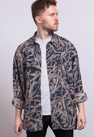 VINTAGE ABSTRACT PATTERNED SHIRT 90'S