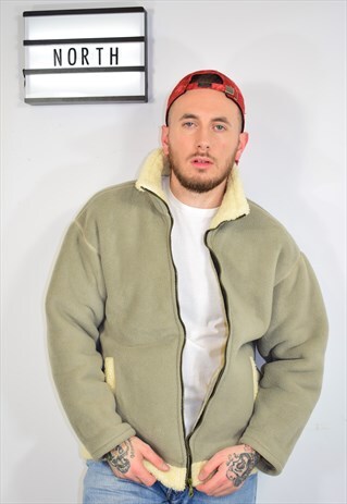 90S BEIGE GREEN SHEARLING HEAVY FLEECE JACKET