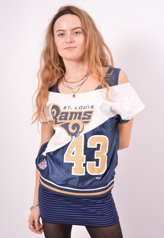 VINTAGE REEBOK NFL ST. LOUIS RAMS JERSEY TOP BLUE