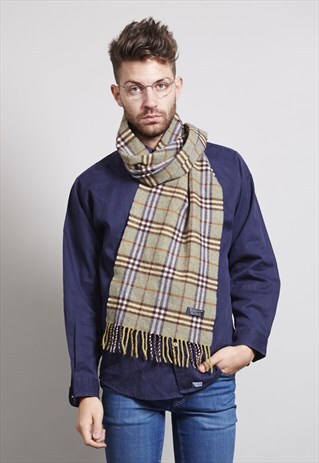 CLASSIC VINTAGE GREEN VIRGIN WOOL BURBERRY SCARF