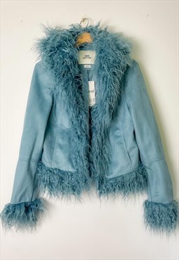 Urban Outfitters Blue Faux Suede Fur Afghan Penny Lane Coat