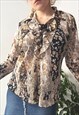 VINTAGE Y2K 00'S BEIGE FLORAL PRINT SEMI SHEER BOHO BLOUSE