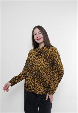 Vintage 90s leopard blouse, animal print party blouse