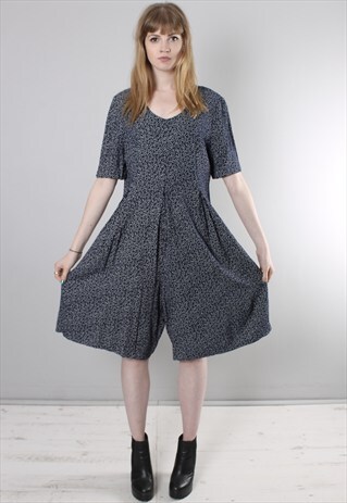 VINTAGE 90S BLUE PATTERNED CULOTTE PLAYSUIT