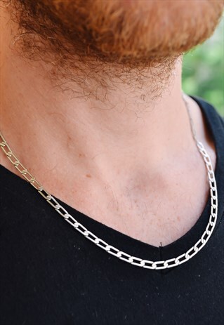 SILVER CHAIN NECKLACE FOR MEN FLAT LINK NECK CHAIN MENS