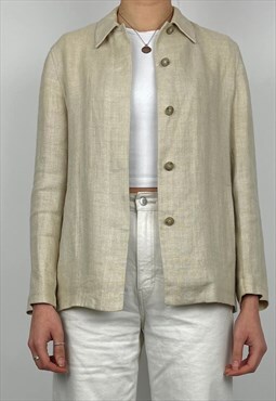 Max Mara Vintage Jacket Linen Harrington Coat Beige 