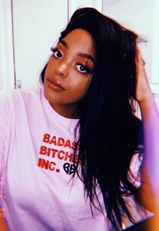 BORN RISKY BADASS BITCH LIGHT PINK EMBROIDERED T-SHIRT