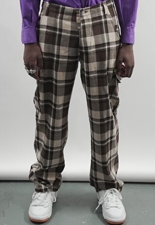 VINTAGE 90'S DARK BROWN TARTAN UTILITY TROUSERS