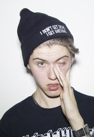 'I DON'T GET DRUNK I GET AWESOME' EMBROIDERED BEANIE